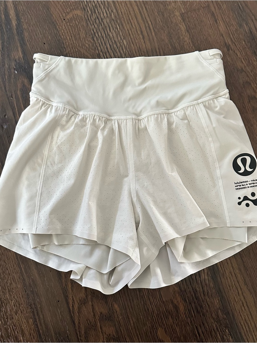 lululemon athletica White and Black Logo Running Short